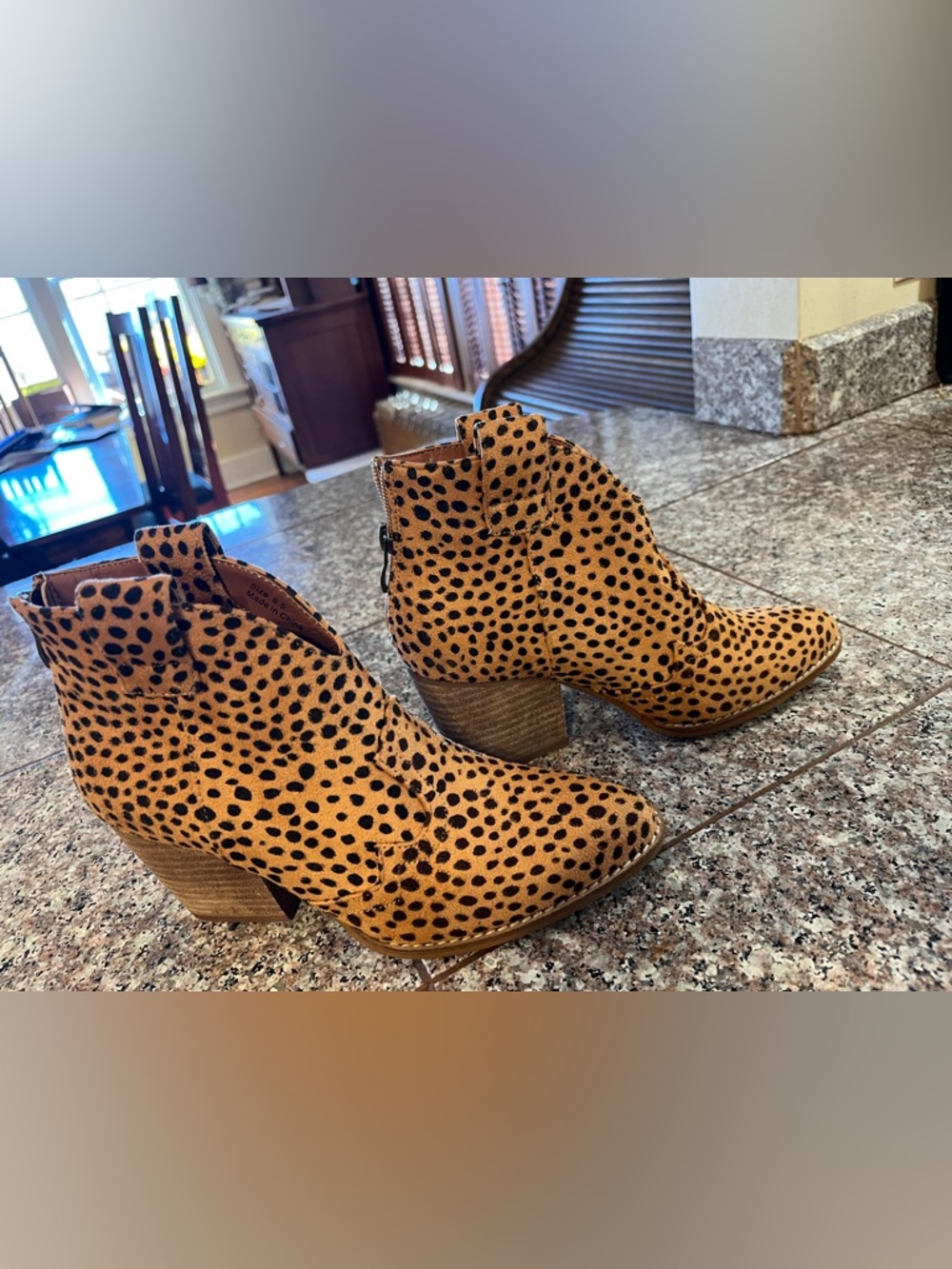 CCOCCI Women's Cheetah Print Ankle Boots chunky brown heel 6.5 new